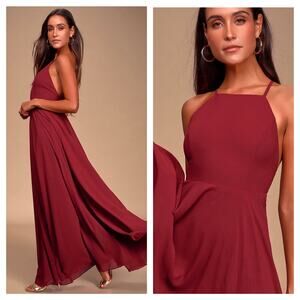 Lulus Mythical Kind of Love Wine Red Chiffon Maxi Dress Small Wedding Cocktail